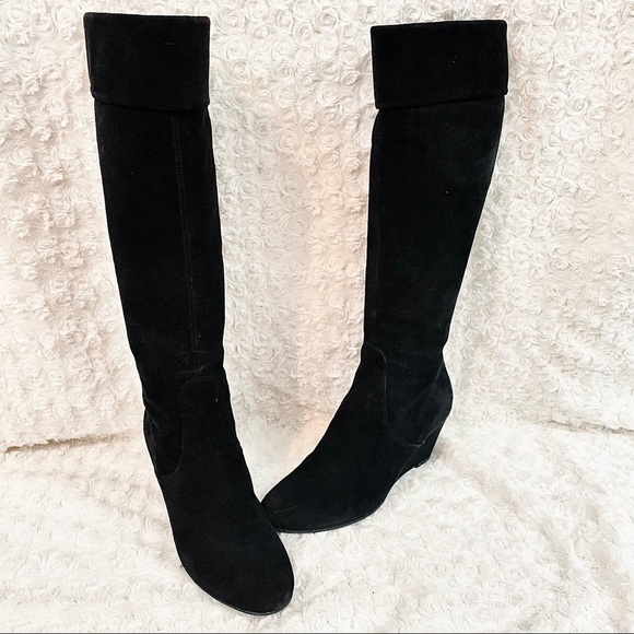 Aquatalia Tall Quilted Black Wedge Heel Boots - Picture 13 of 13